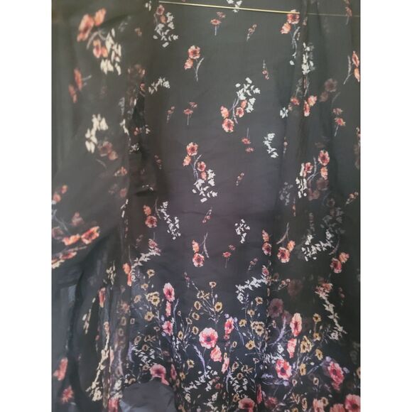 Open Front Floral Kimono Lightweight Flowy Oversized Trendy Black Top Blouse L - Picture 7 of 16